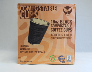 16oz Black Compostable Ripple Cups