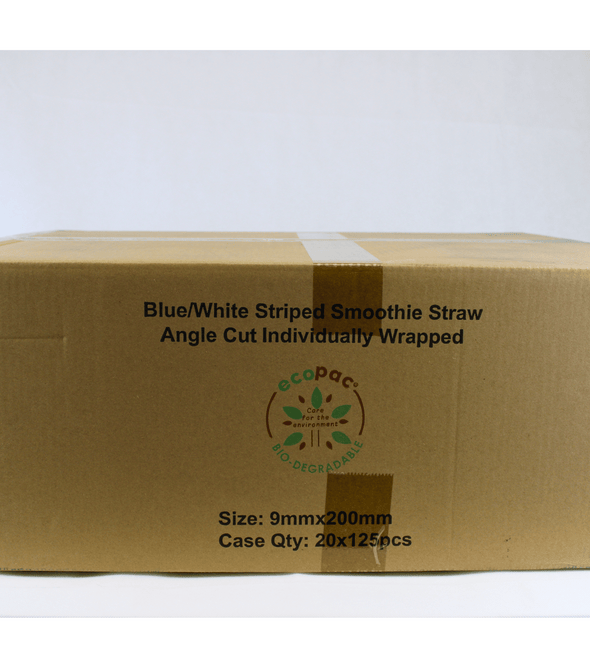 Blue & White Striped Paper Straws Cross Cut Individually Wrapped 200mm x 9mm